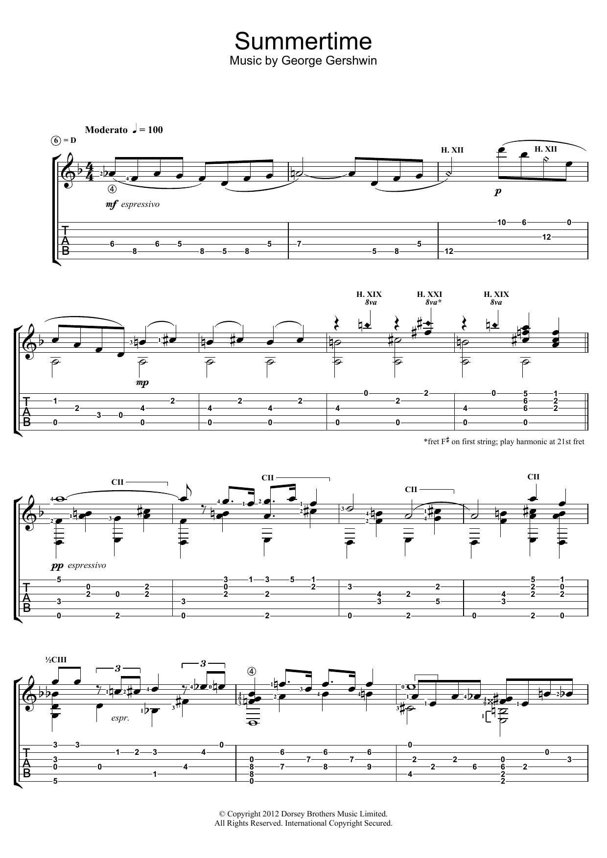 Jerry Willard Summertime sheet music notes and chords arranged for Solo Guitar