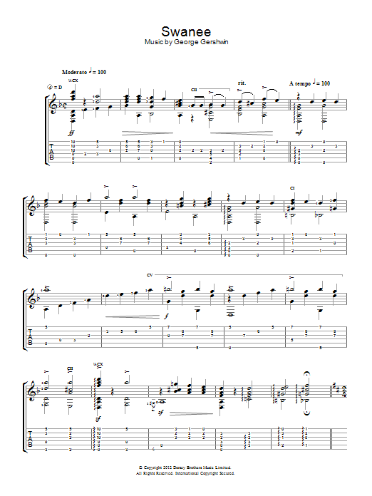 Jerry Willard Swanee sheet music notes and chords arranged for Easy Guitar