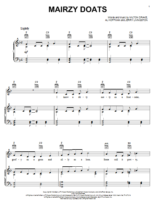 Jerry Livingston Mairzy Doats sheet music notes and chords. Download Printable PDF.
