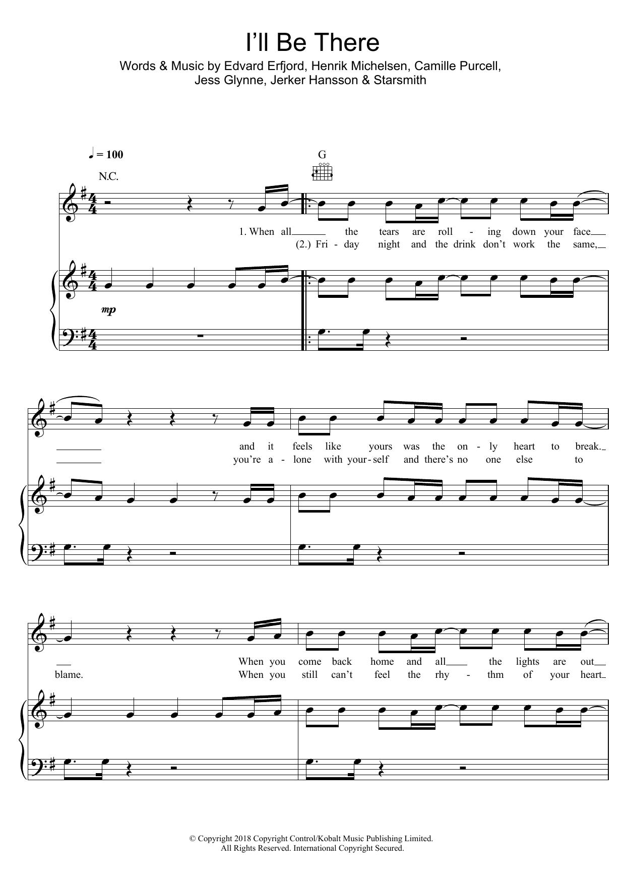 Jess Glynne I'll Be There sheet music notes and chords arranged for Piano, Vocal & Guitar Chords