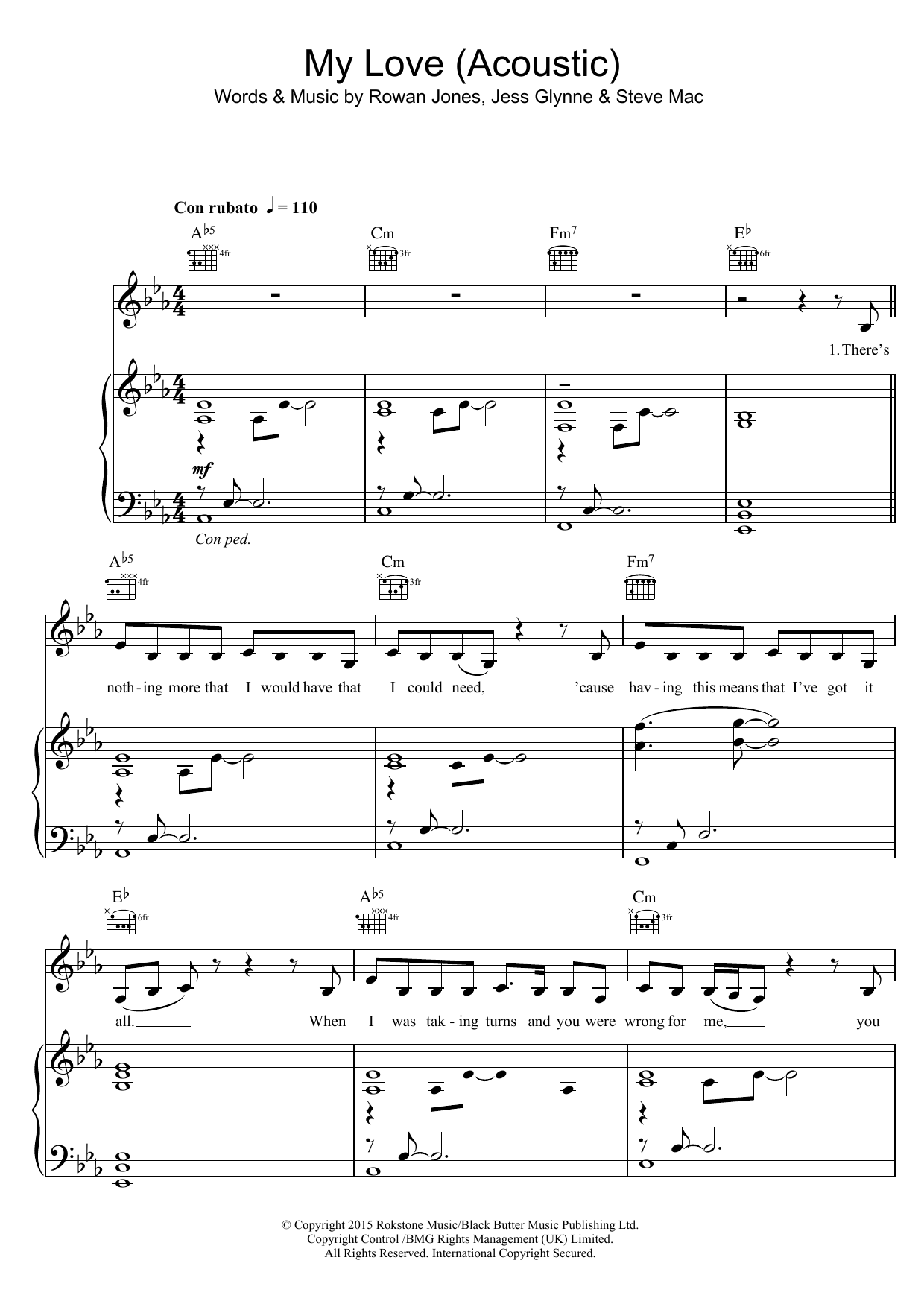 Jess Glynne My Love (Acoustic) sheet music notes and chords arranged for Piano, Vocal & Guitar Chords