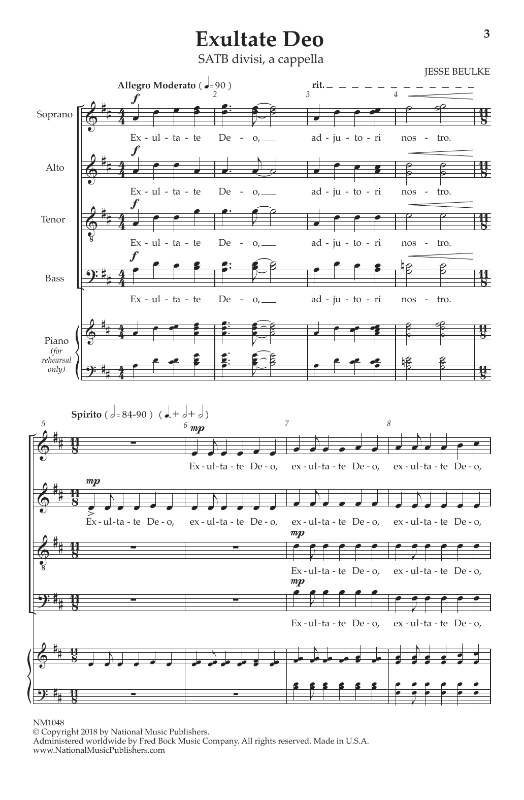 Jesse Beulke Exultate Deo sheet music notes and chords arranged for SATB Choir