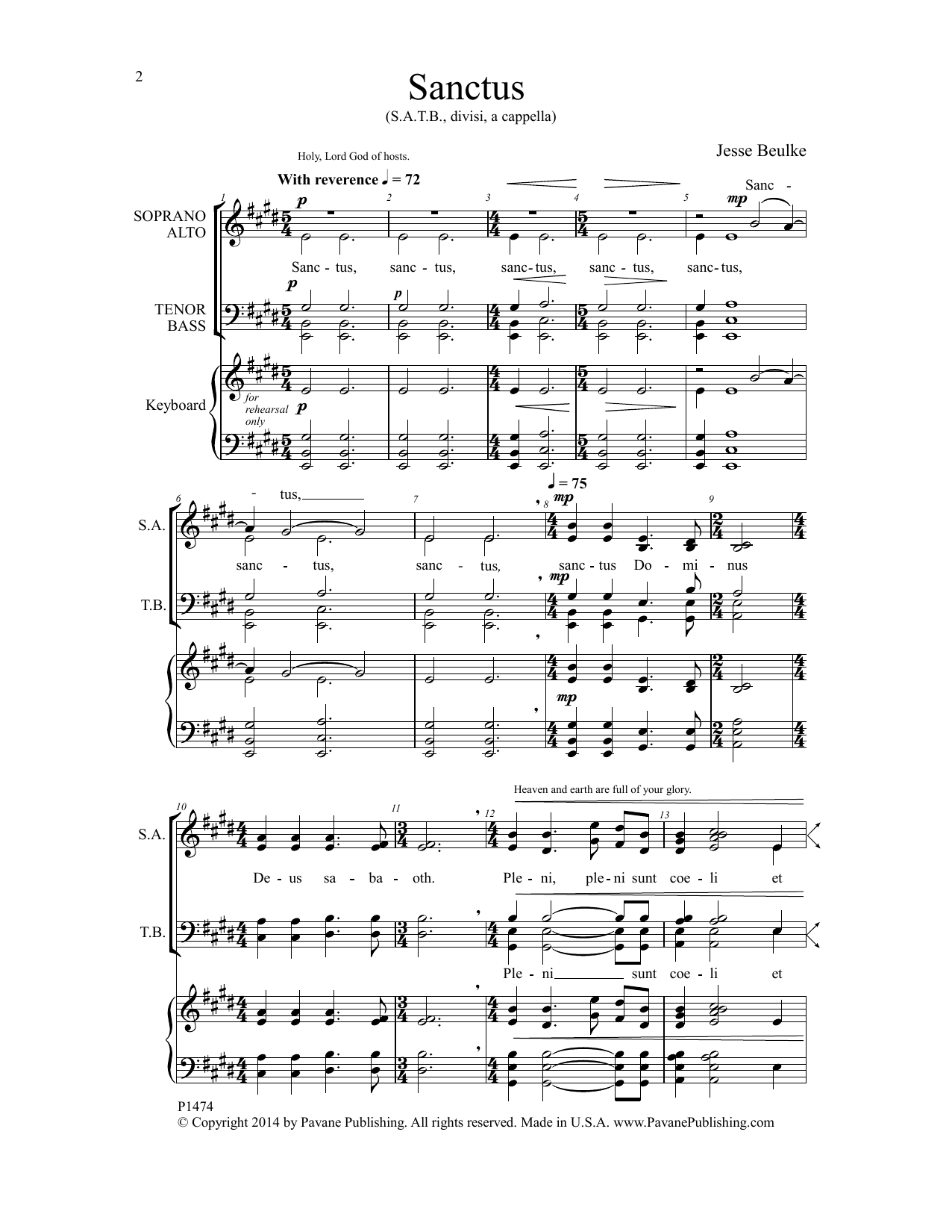 Jesse Beulke Sanctus sheet music notes and chords arranged for SATB Choir