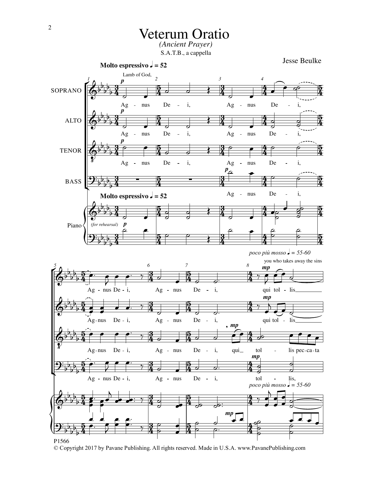 Jesse Beulke Veterum Oratio sheet music notes and chords arranged for SATB Choir