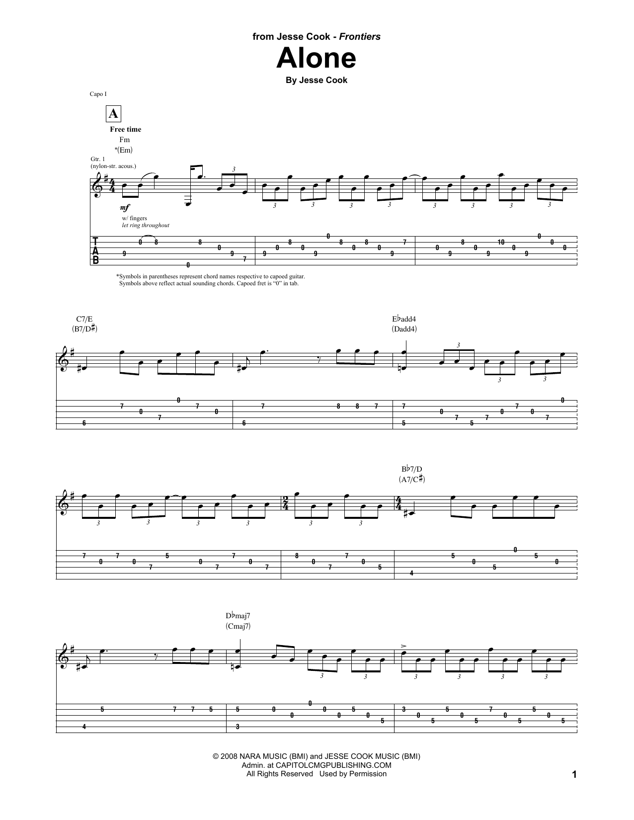 Jesse Cook Alone sheet music notes and chords arranged for Guitar Tab