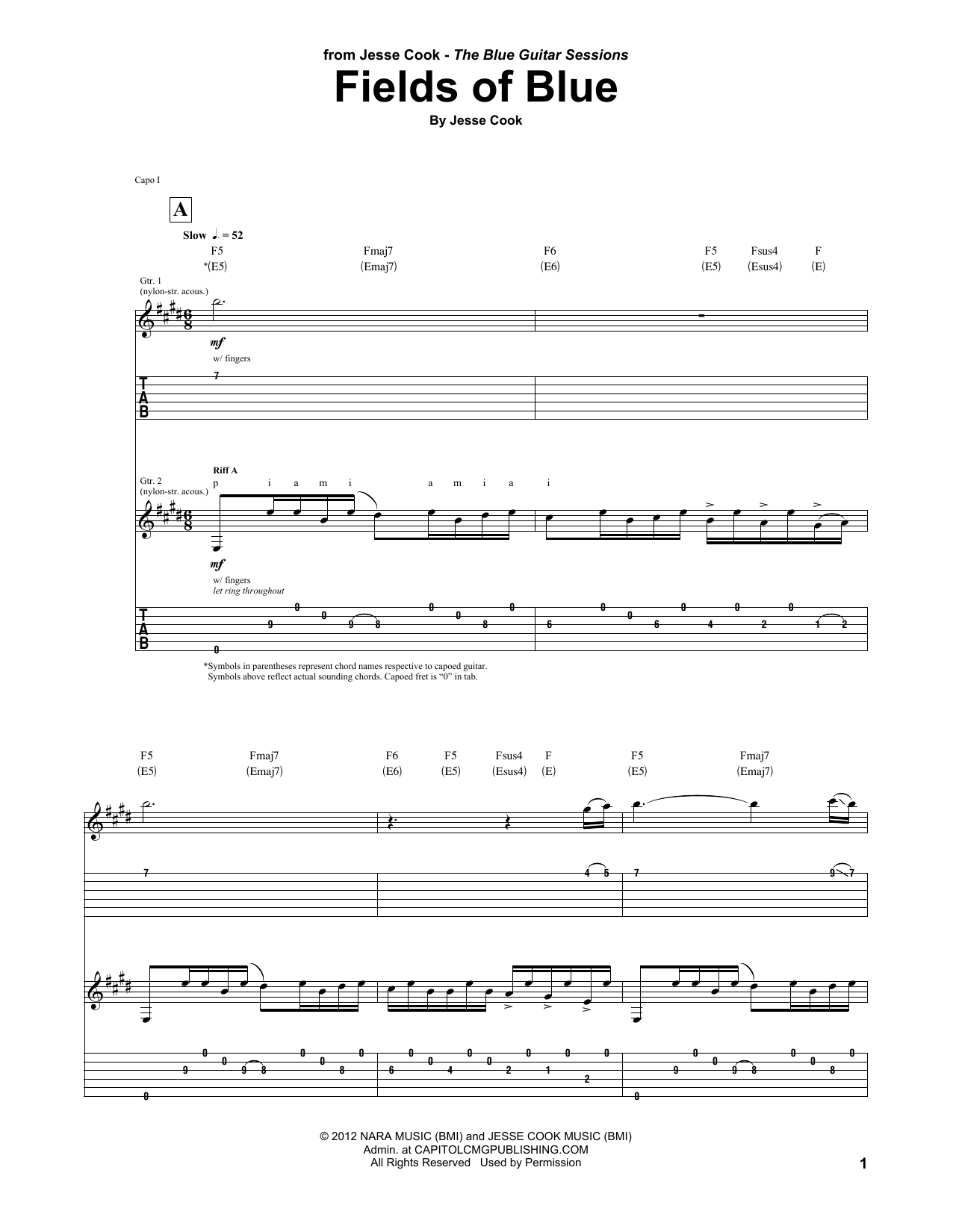 Jesse Cook Fields Of Blue sheet music notes and chords arranged for Guitar Tab
