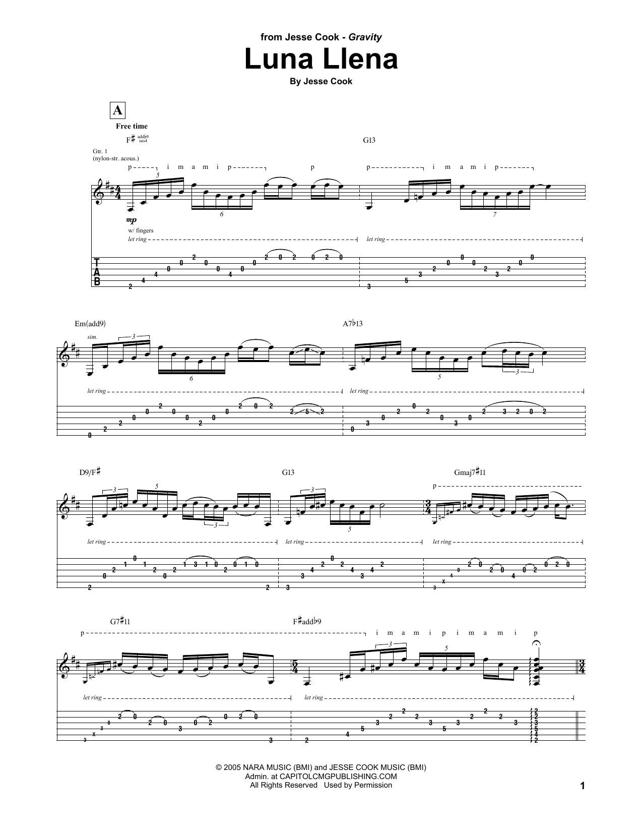 Jesse Cook Luna Llena sheet music notes and chords arranged for Guitar Tab
