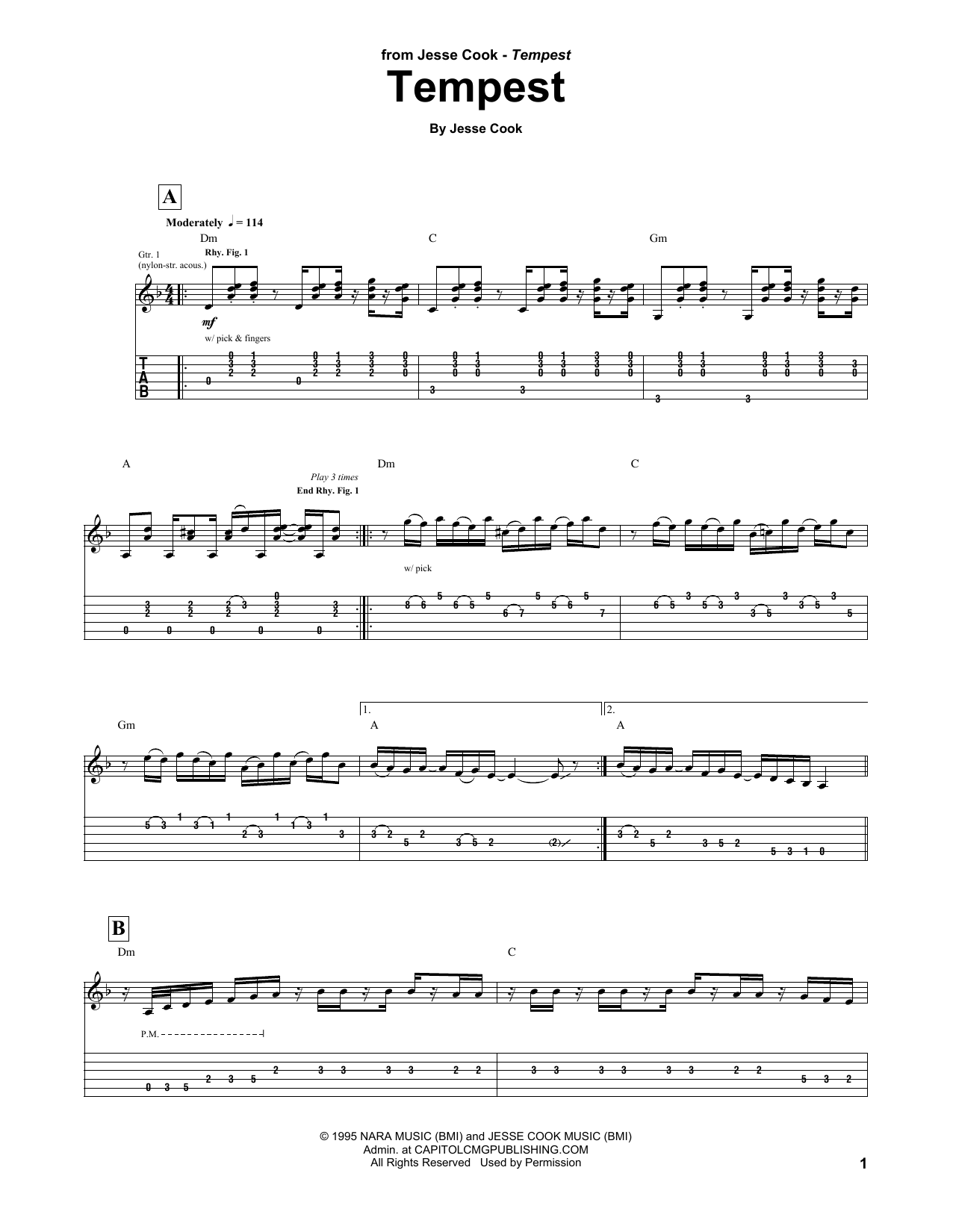 Jesse Cook Tempest sheet music notes and chords arranged for Guitar Tab