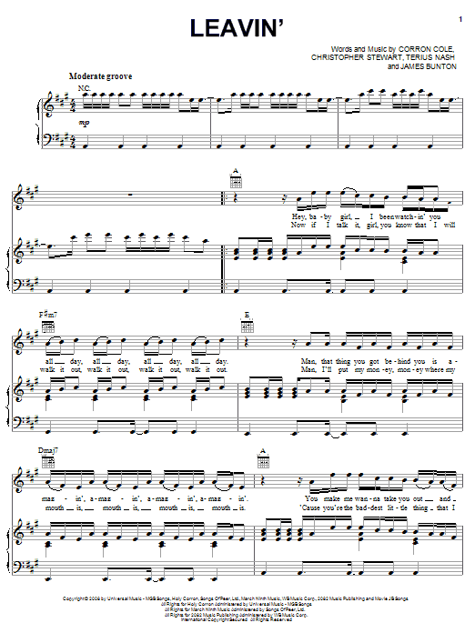 Jesse McCartney Leavin' sheet music notes and chords arranged for Piano, Vocal & Guitar Chords (Right-Hand Melody)