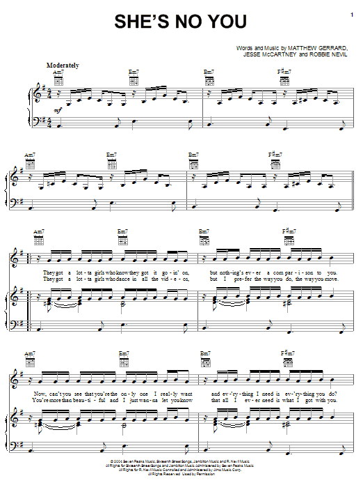 Jesse McCartney She's No You sheet music notes and chords arranged for Piano, Vocal & Guitar Chords (Right-Hand Melody)