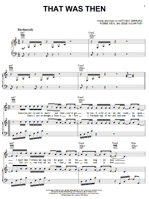 Jesse McCartney That Was Then sheet music notes and chords arranged for Piano, Vocal & Guitar Chords (Right-Hand Melody)