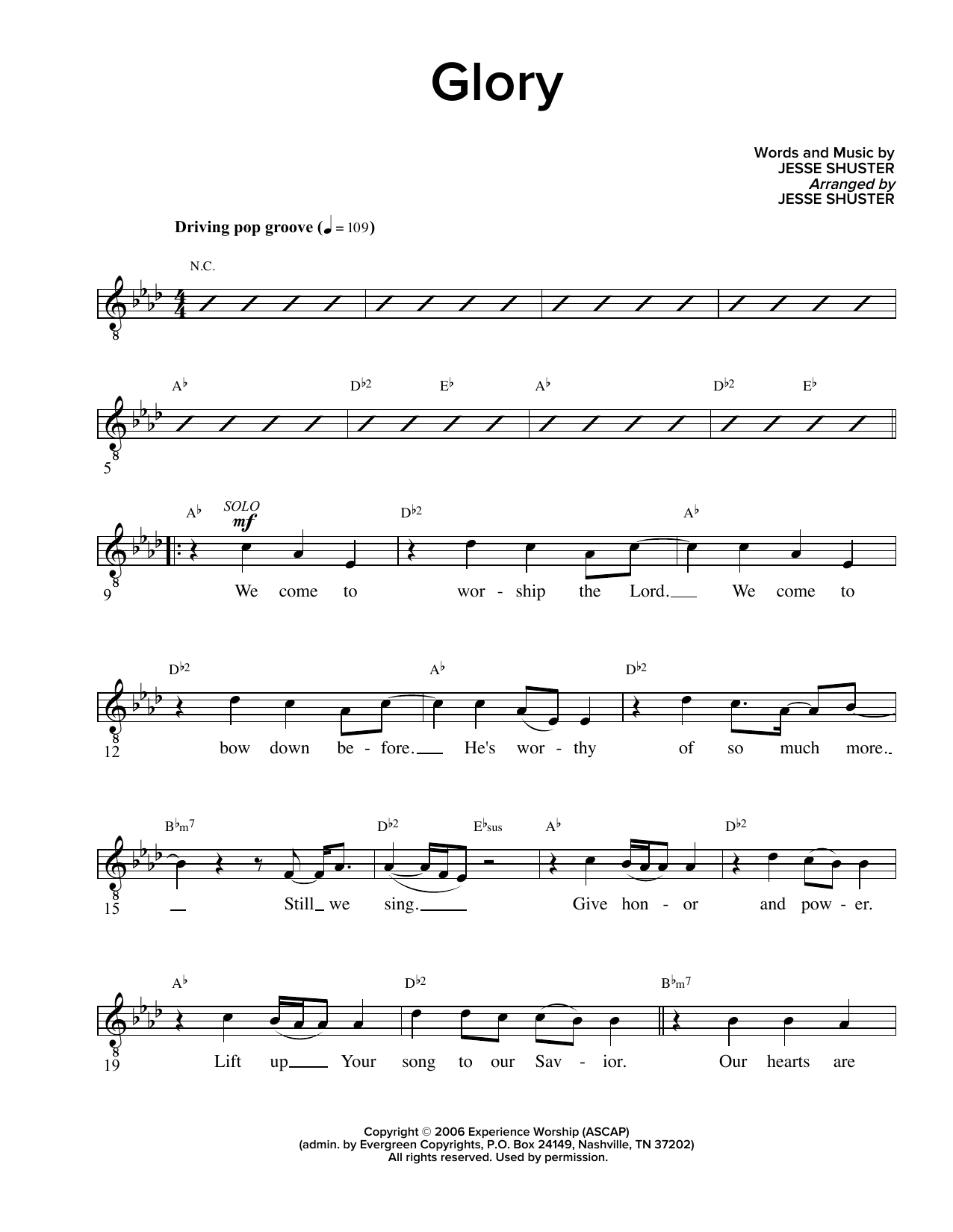 Jesse Shuster Glory sheet music notes and chords arranged for Guitar Chords/Lyrics