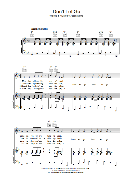 Jesse Stone Don't Let Go sheet music notes and chords arranged for Piano, Vocal & Guitar Chords