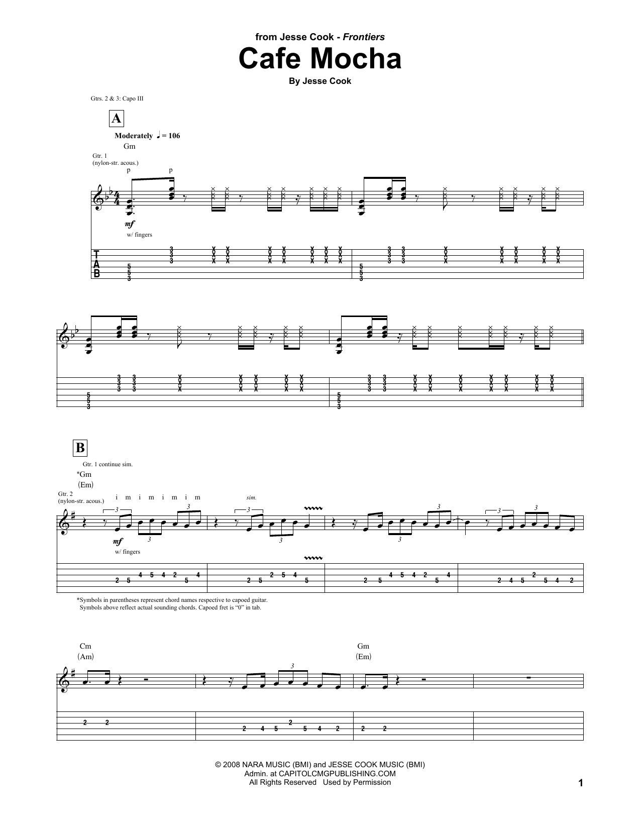 Jesse Cook Cafe Mocha sheet music notes and chords arranged for Guitar Tab
