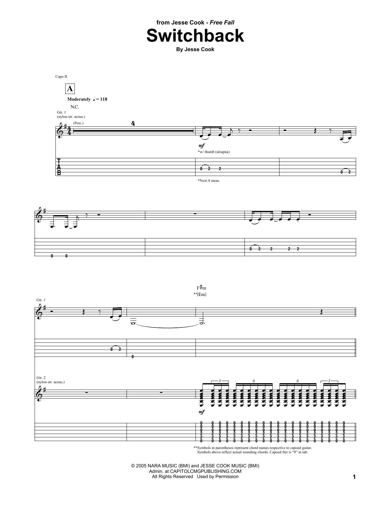 Jesse Cook Switchback sheet music notes and chords arranged for Guitar Tab