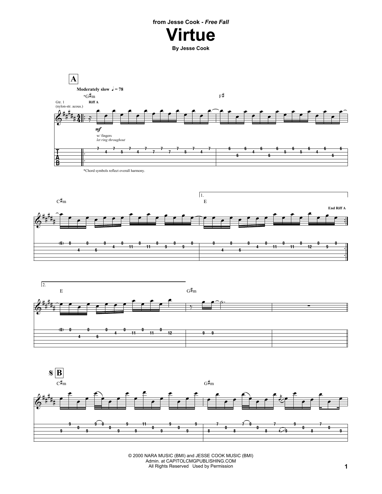 Jesse Cook Virtue sheet music notes and chords arranged for Guitar Tab