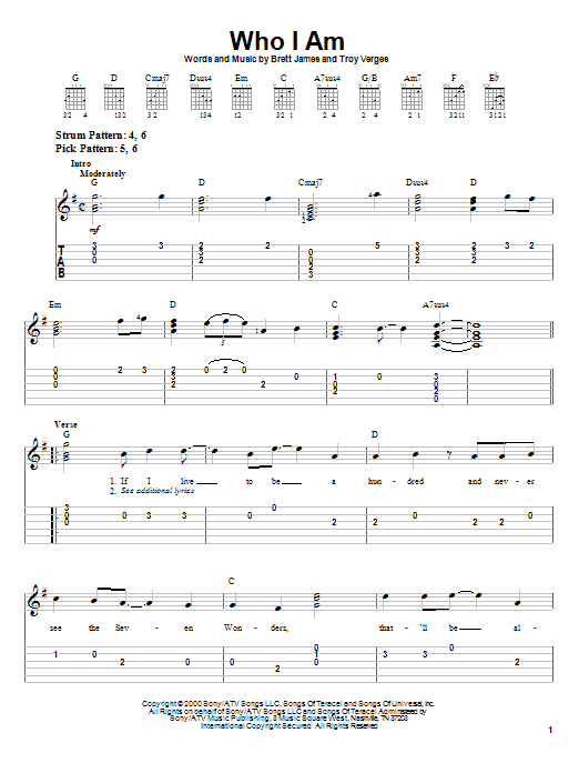 Jessica Andrews Who I Am sheet music notes and chords arranged for Easy Guitar Tab
