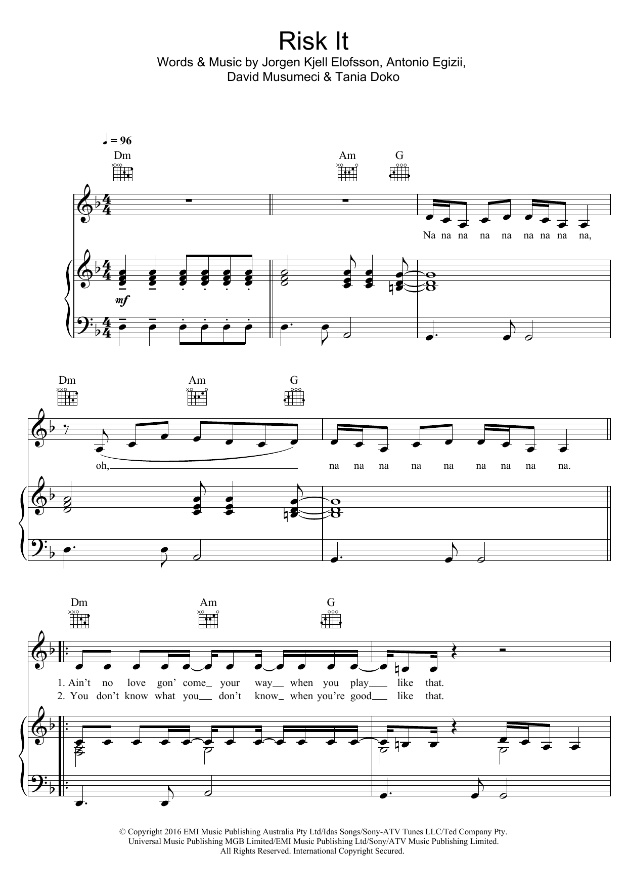 Jessica Mauboy Risk It sheet music notes and chords arranged for Piano, Vocal & Guitar Chords