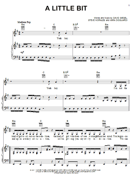 Jessica Simpson A Little Bit sheet music notes and chords arranged for Piano, Vocal & Guitar Chords (Right-Hand Melody)