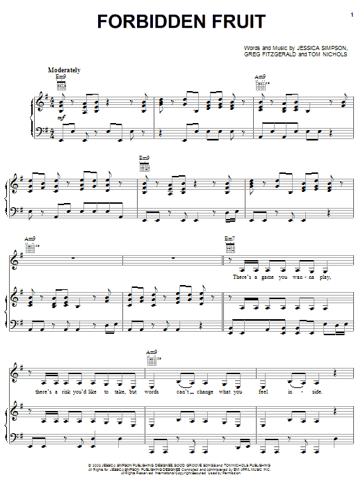 Jessica Simpson Forbidden Fruit sheet music notes and chords arranged for Piano, Vocal & Guitar Chords (Right-Hand Melody)