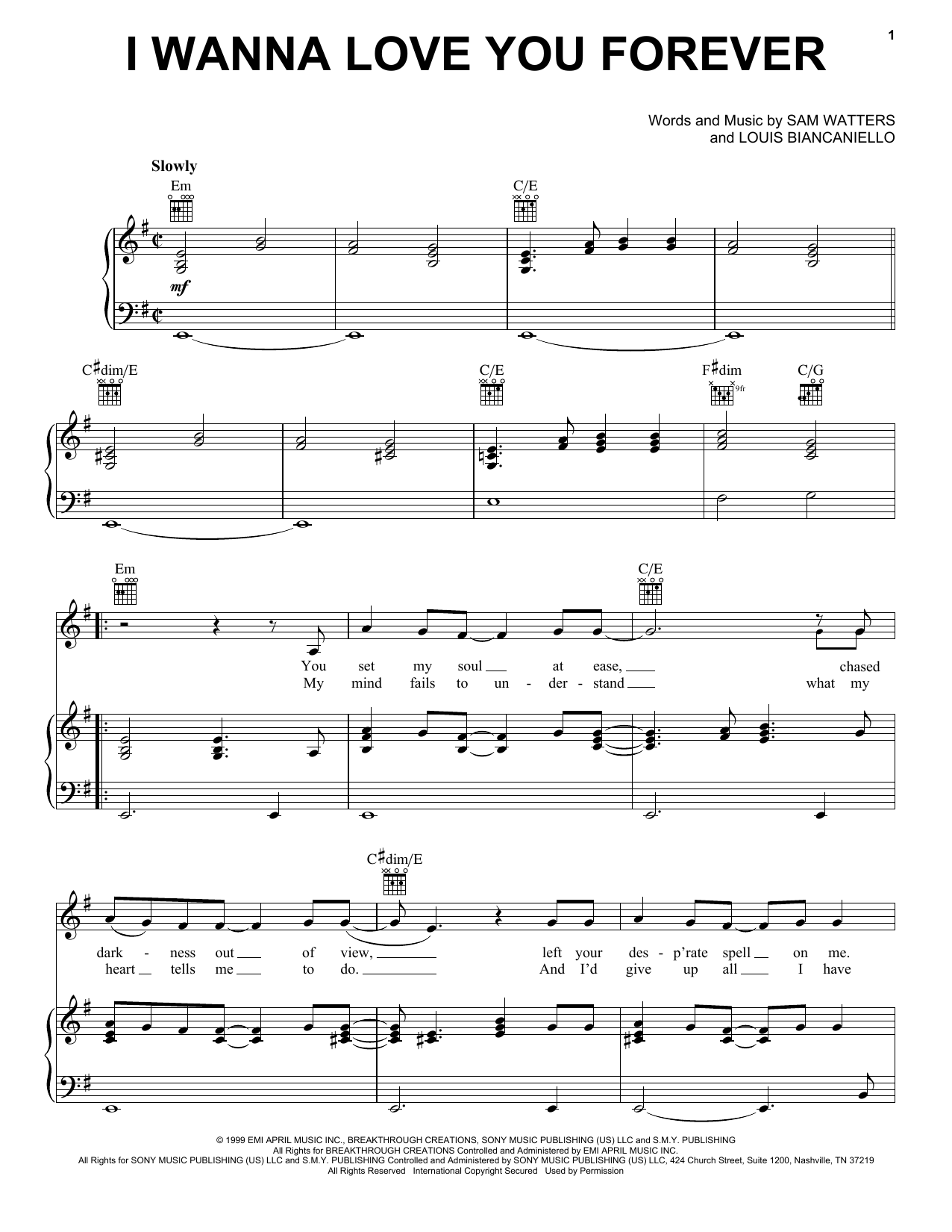 Jessica Simpson I Wanna Love You Forever sheet music notes and chords arranged for Piano, Vocal & Guitar Chords (Right-Hand Melody)