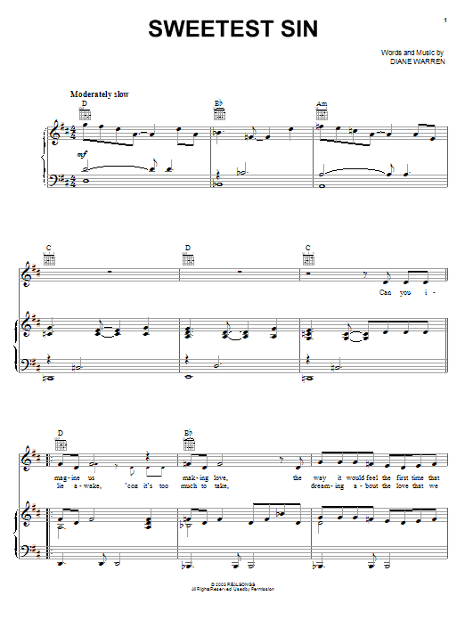 Jessica Simpson Sweetest Sin sheet music notes and chords arranged for Piano, Vocal & Guitar Chords (Right-Hand Melody)