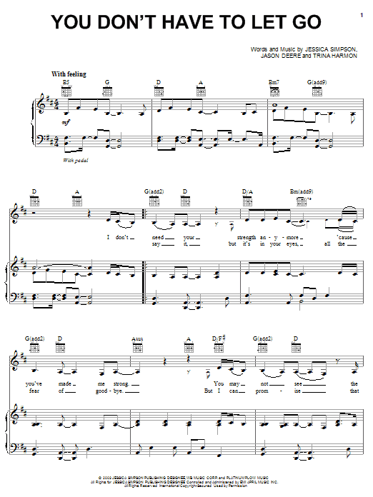 Jessica Simpson You Don't Have To Let Go sheet music notes and chords arranged for Piano, Vocal & Guitar Chords (Right-Hand Melody)