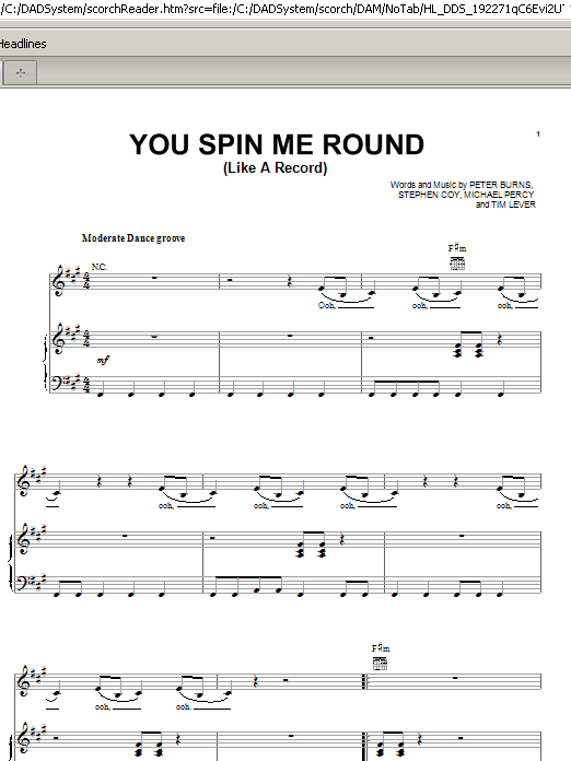 Jessica Simpson You Spin Me Round (Like A Record) sheet music notes and chords arranged for Piano, Vocal & Guitar Chords (Right-Hand Melody)