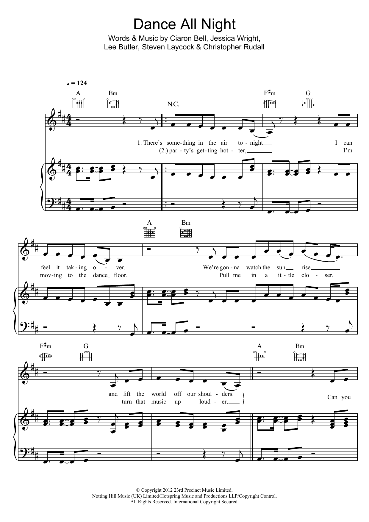 Jessica Wright Dance All Night sheet music notes and chords arranged for Piano, Vocal & Guitar Chords