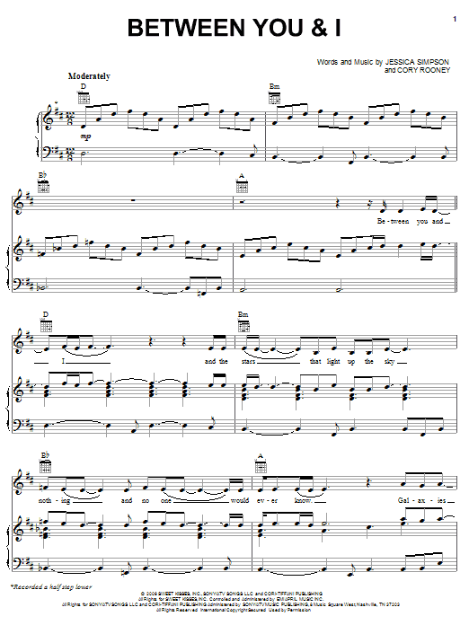 Jessica Simpson Between You And I sheet music notes and chords arranged for Piano, Vocal & Guitar Chords (Right-Hand Melody)