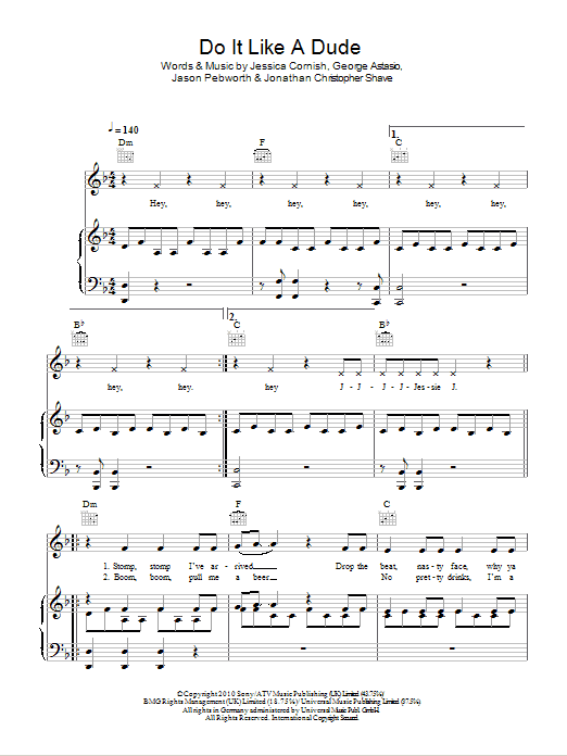 Jessie J Do It Like A Dude sheet music notes and chords arranged for Piano, Vocal & Guitar Chords