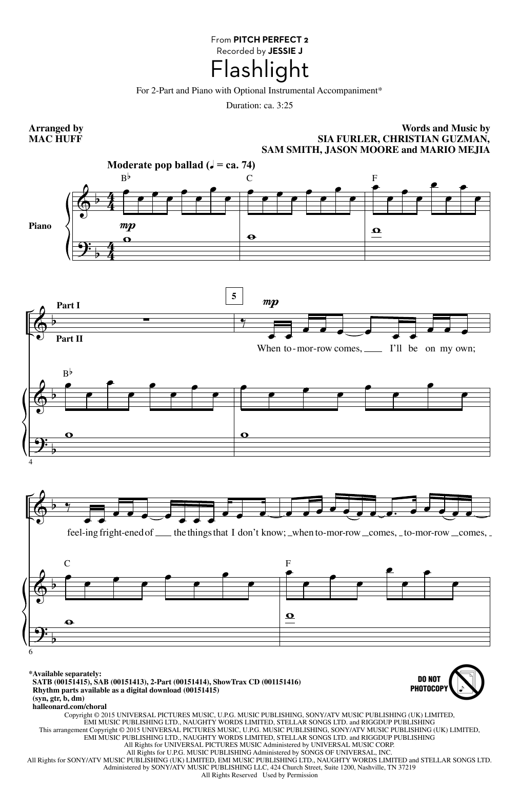 Jessie J Flashlight (arr. Mac Huff) sheet music notes and chords arranged for 2-Part Choir