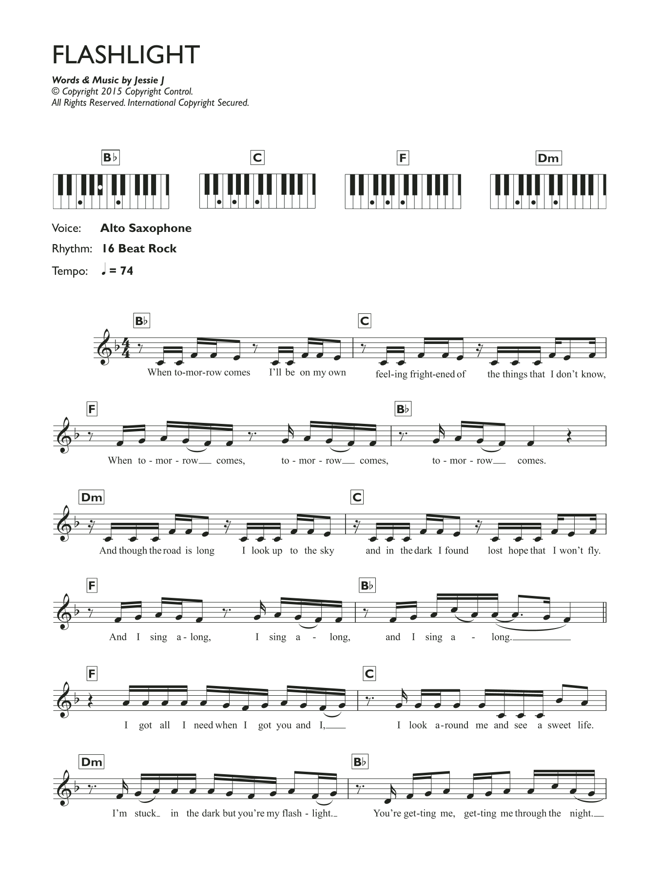 Jessie J Flashlight sheet music notes and chords arranged for Piano, Vocal & Guitar Chords (Right-Hand Melody)