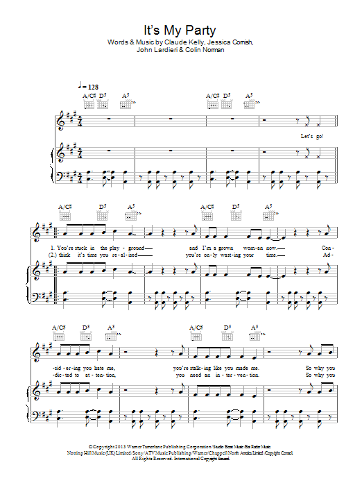 Jessie J It's My Party sheet music notes and chords arranged for Piano, Vocal & Guitar Chords