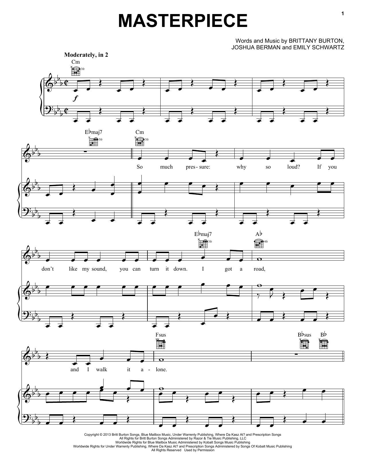 Jessie J Masterpiece sheet music notes and chords arranged for Piano, Vocal & Guitar Chords (Right-Hand Melody)