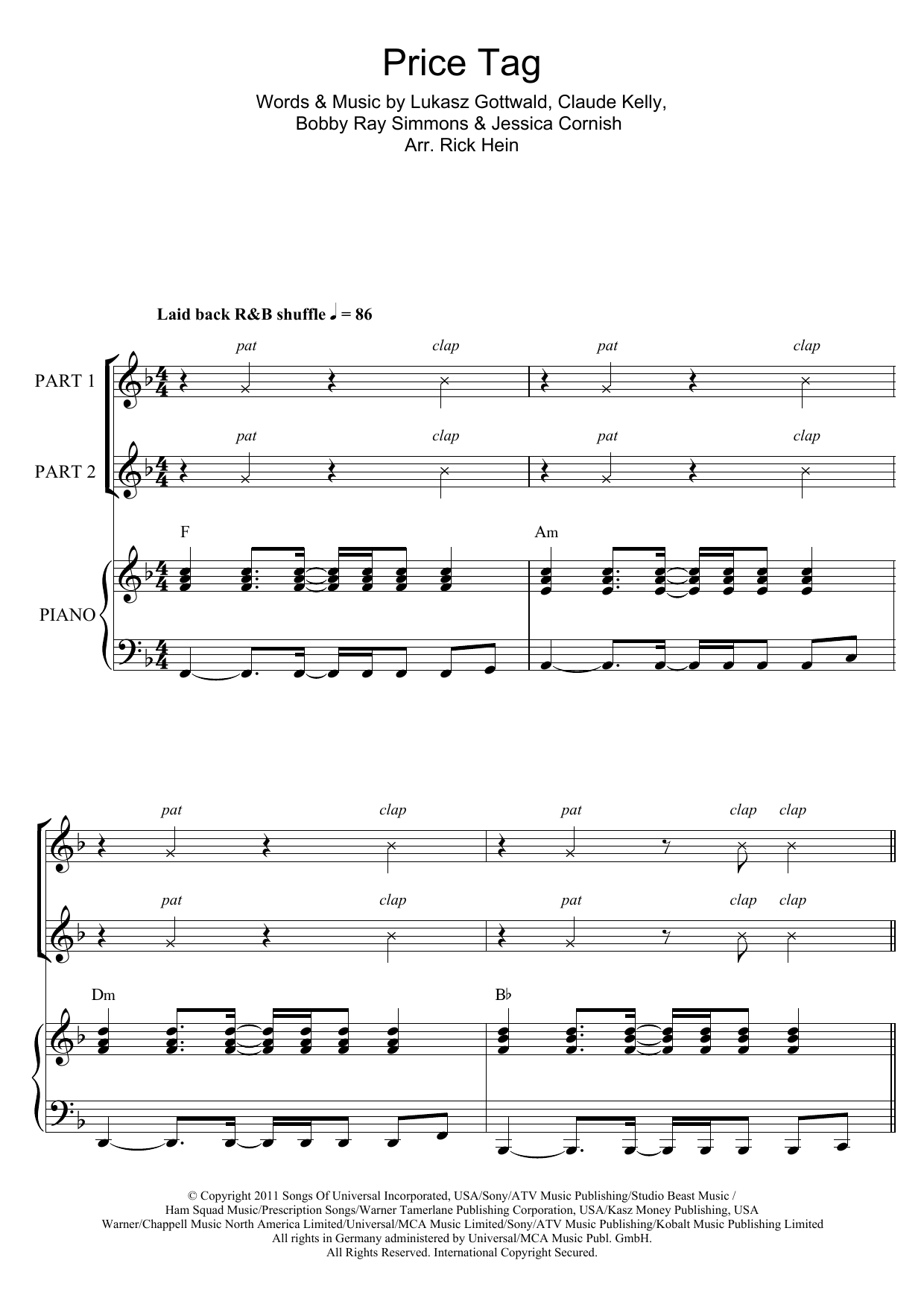Jessie J Price Tag (arr. Rick Hein) sheet music notes and chords arranged for Choir