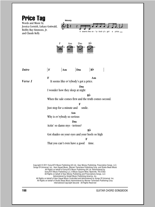 Jessie J Price Tag sheet music notes and chords arranged for Piano Solo