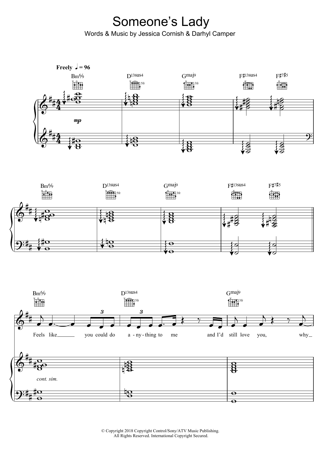 Jessie J Someone's Lady sheet music notes and chords arranged for Piano, Vocal & Guitar Chords