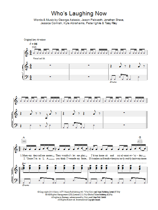 Jessie J Who's Laughing Now sheet music notes and chords arranged for Piano, Vocal & Guitar Chords
