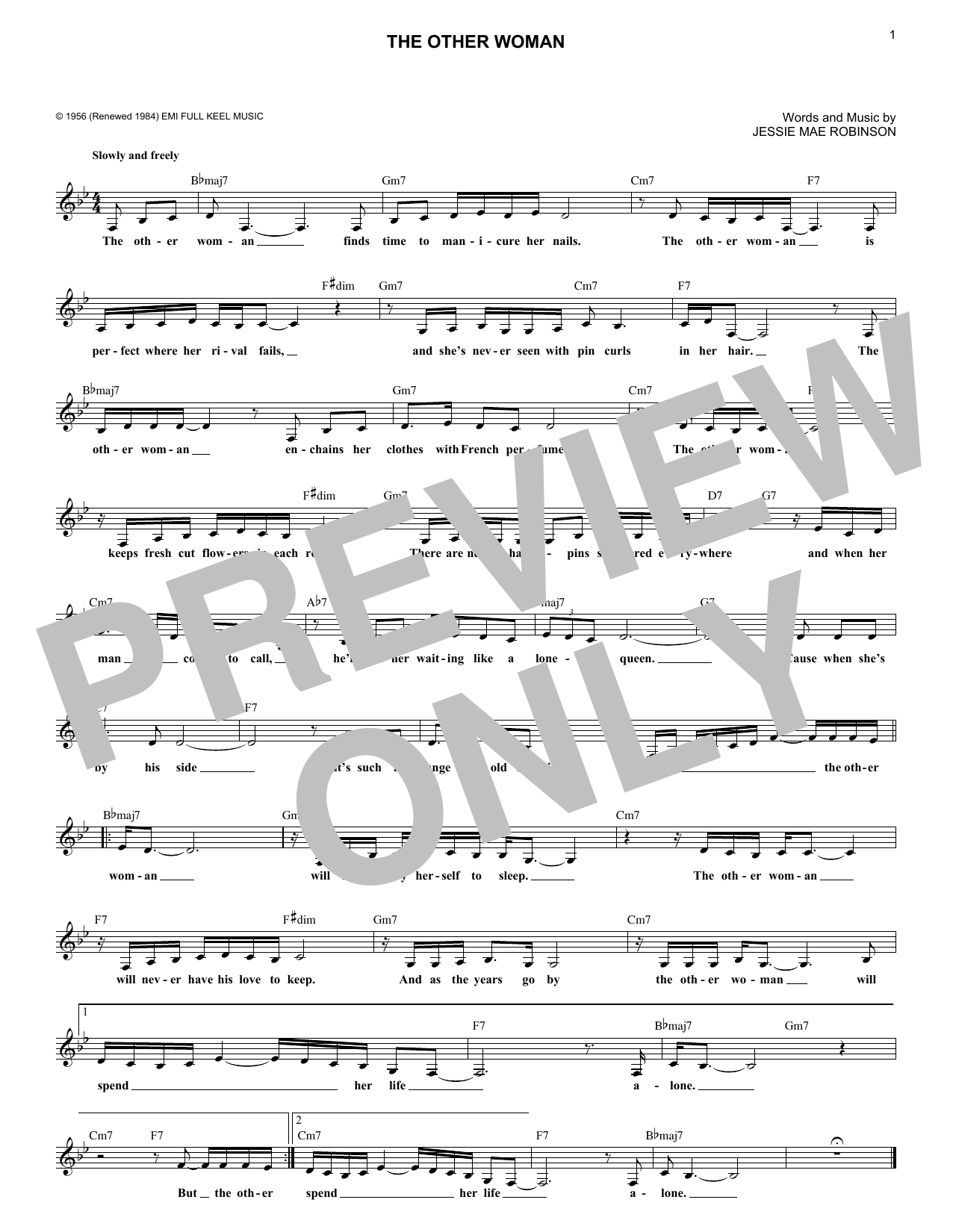 Jessie Robinson The Other Woman sheet music notes and chords arranged for Lead Sheet / Fake Book