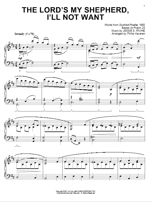 Jessie S. Irvine The Lord's My Shepherd, I'll Not Want [Classical version] (arr. Phillip Keveren) sheet music notes and chords arranged for Piano Solo