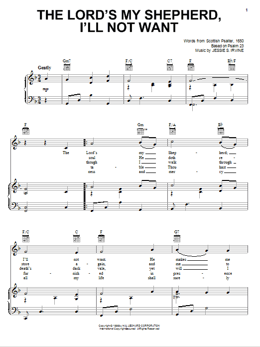 Jessie S. Irvine The Lord's My Shepherd, I'll Not Want sheet music notes and chords arranged for Piano, Vocal & Guitar Chords (Right-Hand Melody)