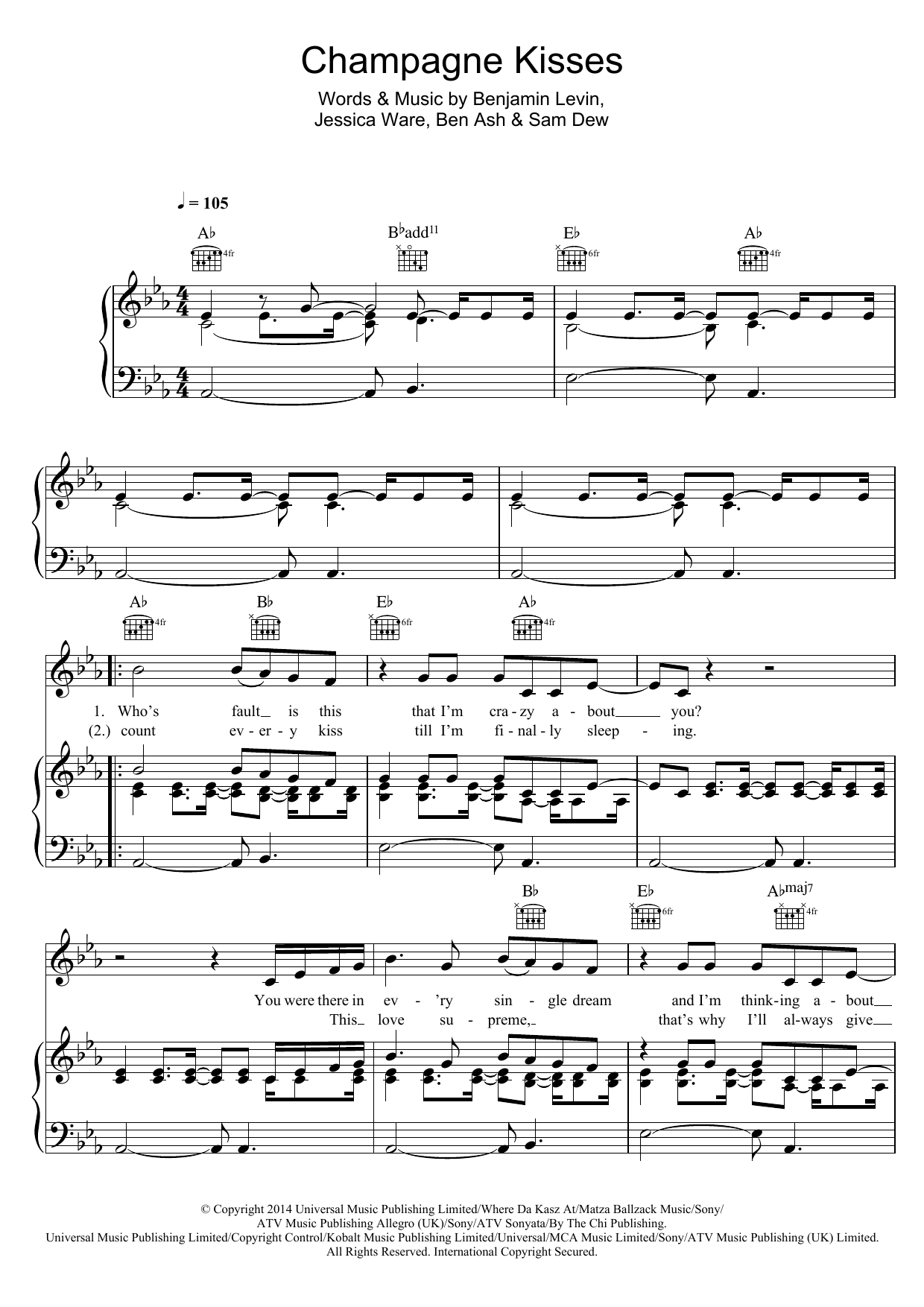 Jessie Ware Champagne Kisses sheet music notes and chords arranged for Piano, Vocal & Guitar Chords