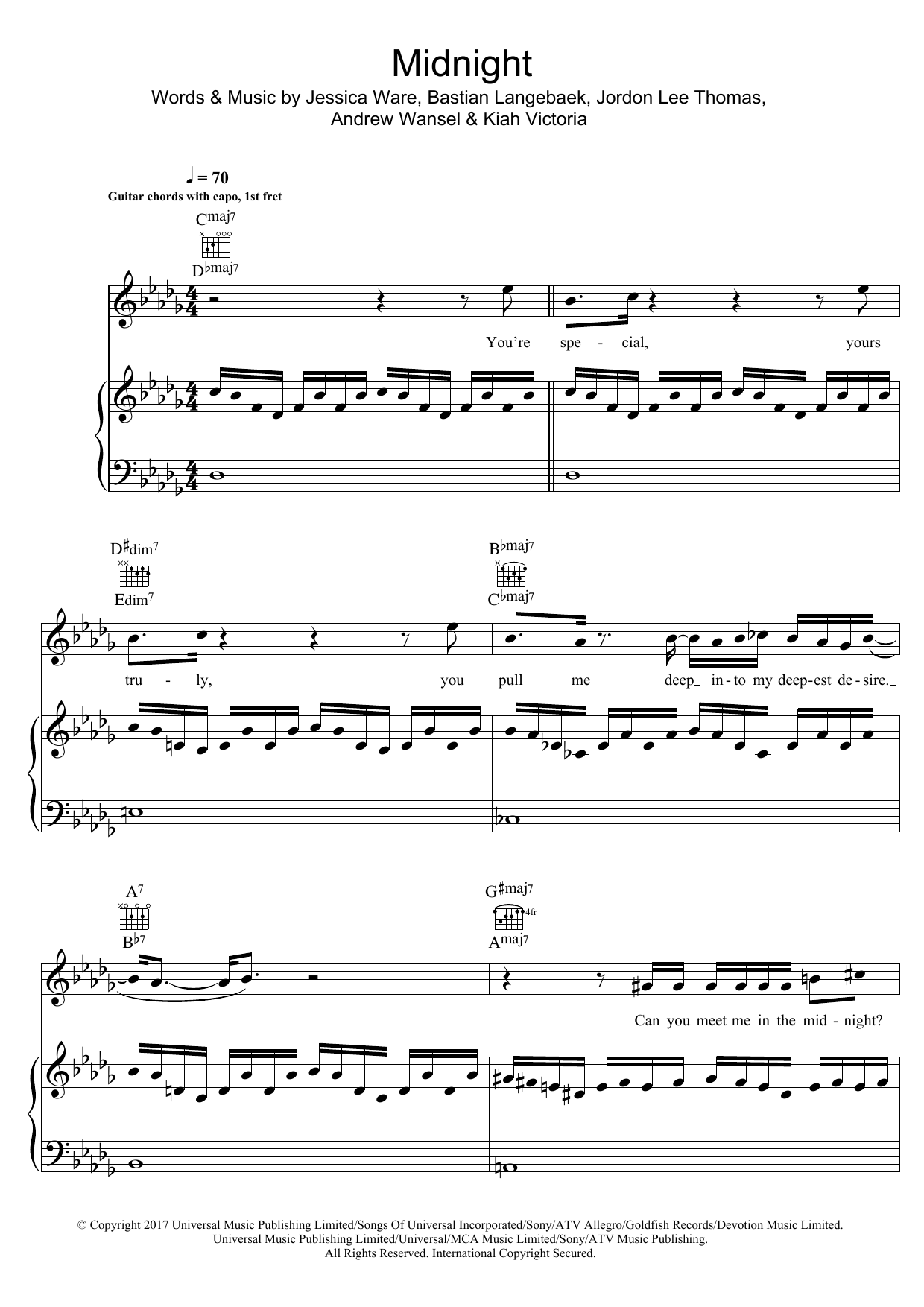 Jessie Ware Midnight sheet music notes and chords arranged for Piano, Vocal & Guitar Chords