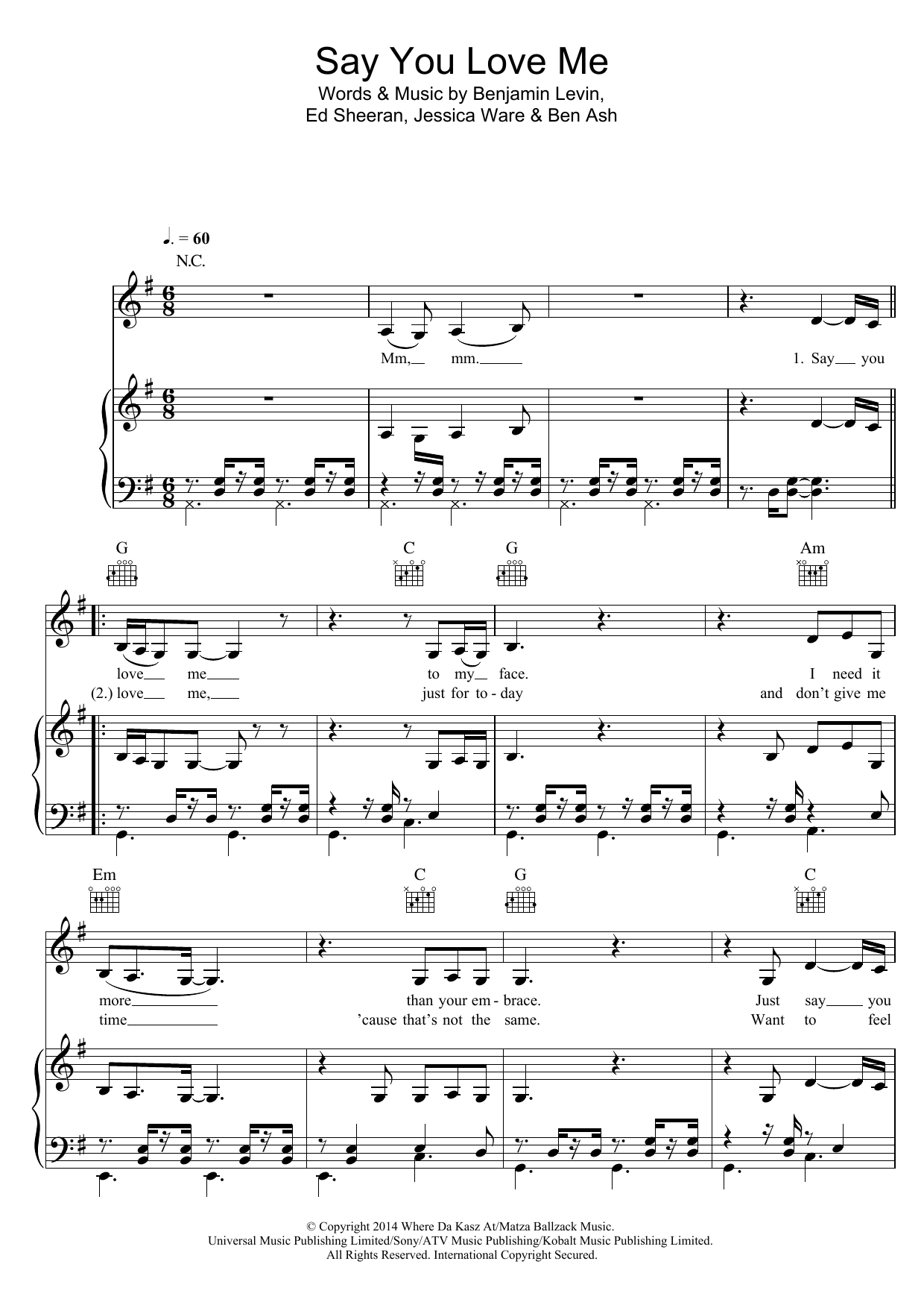 Jessie Ware Say You Love Me sheet music notes and chords arranged for Piano, Vocal & Guitar Chords