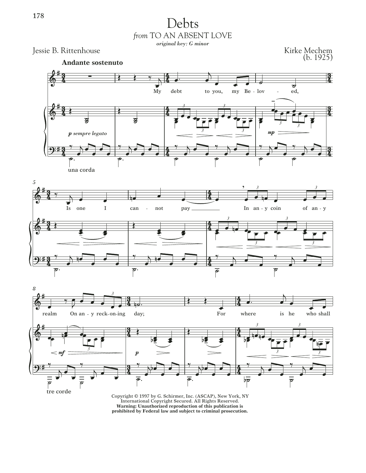 Jessie B. Rittenhouse Debts sheet music notes and chords arranged for Piano & Vocal
