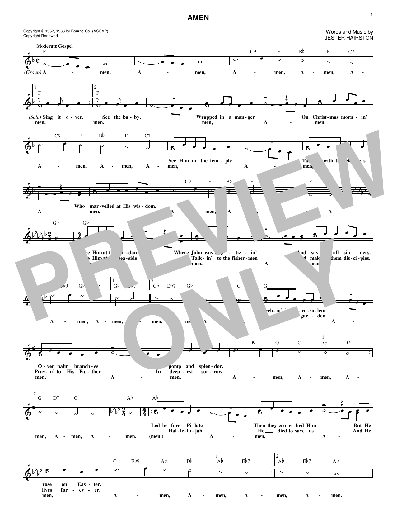 Jester Hairston Amen sheet music notes and chords arranged for Lead Sheet / Fake Book