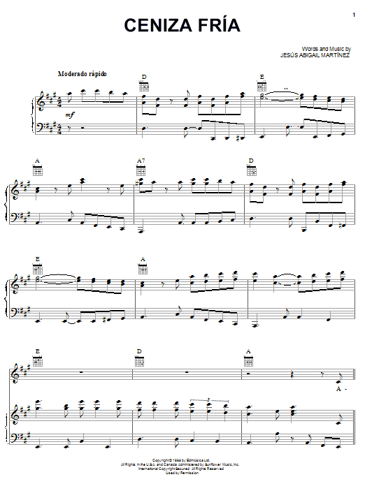 Jesus Abigail Martinez Ceniza Fría sheet music notes and chords arranged for Piano, Vocal & Guitar Chords (Right-Hand Melody)