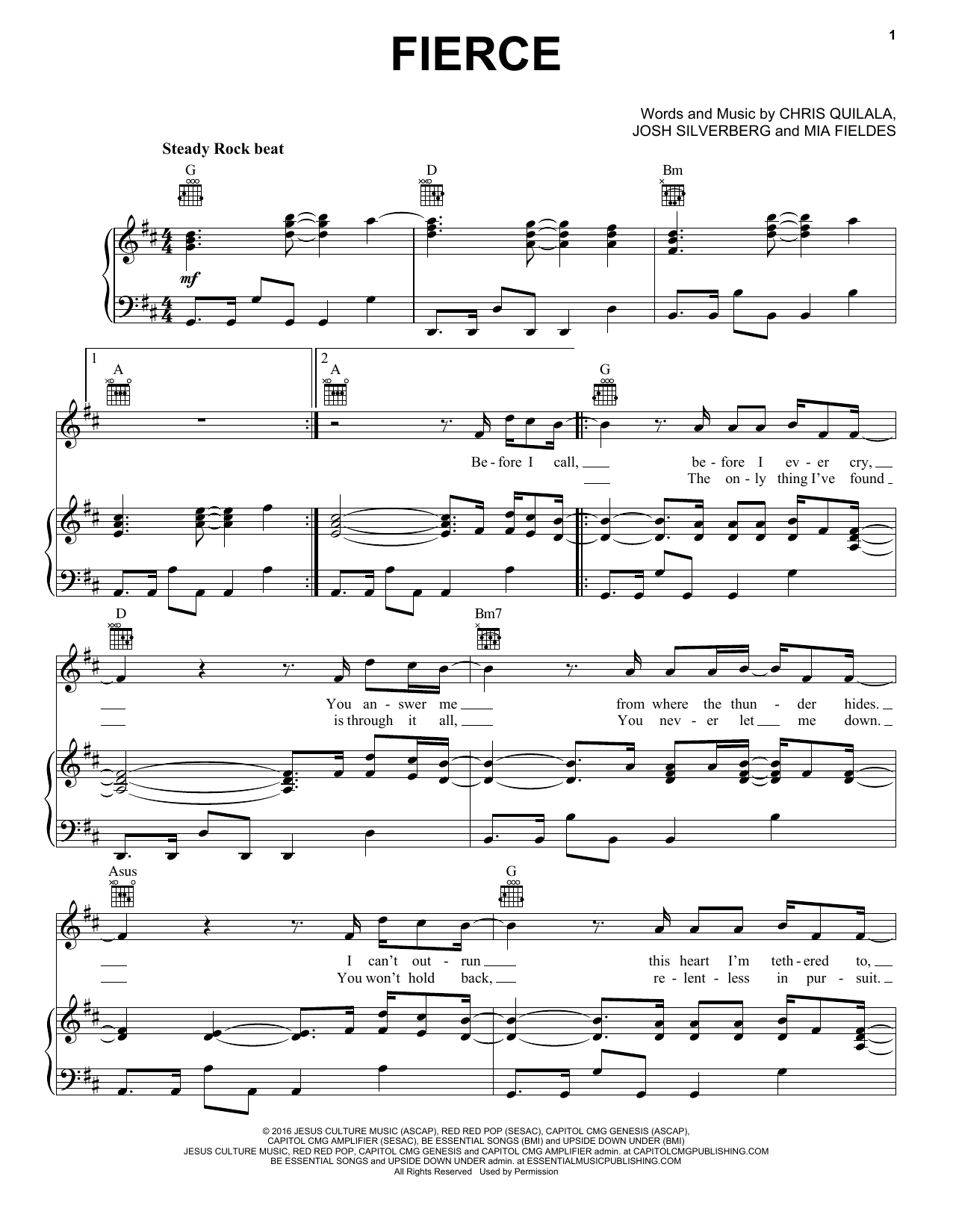 Jesus Culture Fierce sheet music notes and chords arranged for Piano, Vocal & Guitar Chords (Right-Hand Melody)