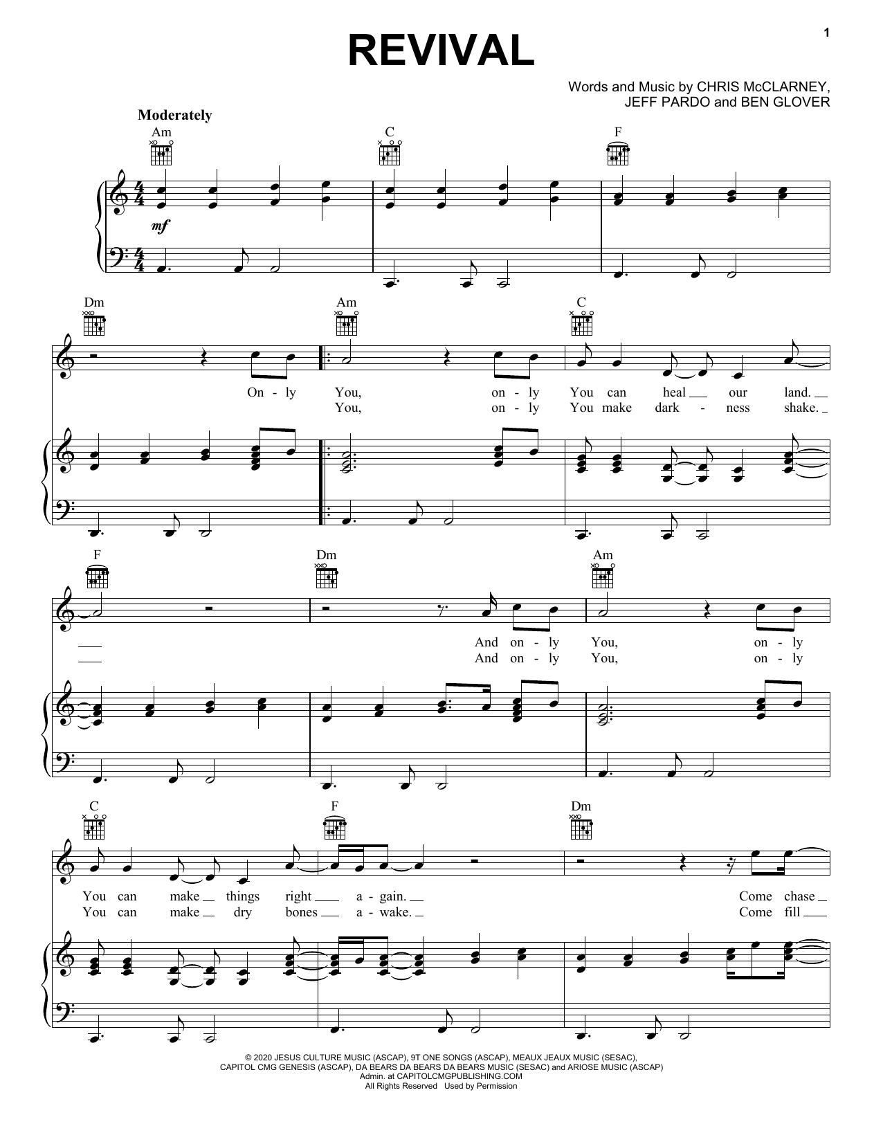 Jesus Culture Revival (feat. Chris McClarney) sheet music notes and chords arranged for Piano, Vocal & Guitar Chords (Right-Hand Melody)